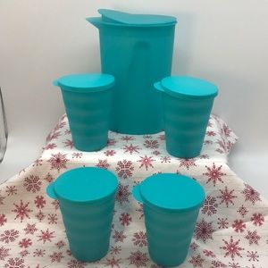 Tupperware Murano Set QT Pitcher & (4) Tumblers